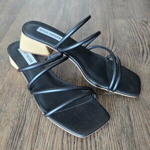 Steve Madden Black Assured Strappy Slip On Sandals 8.5 M